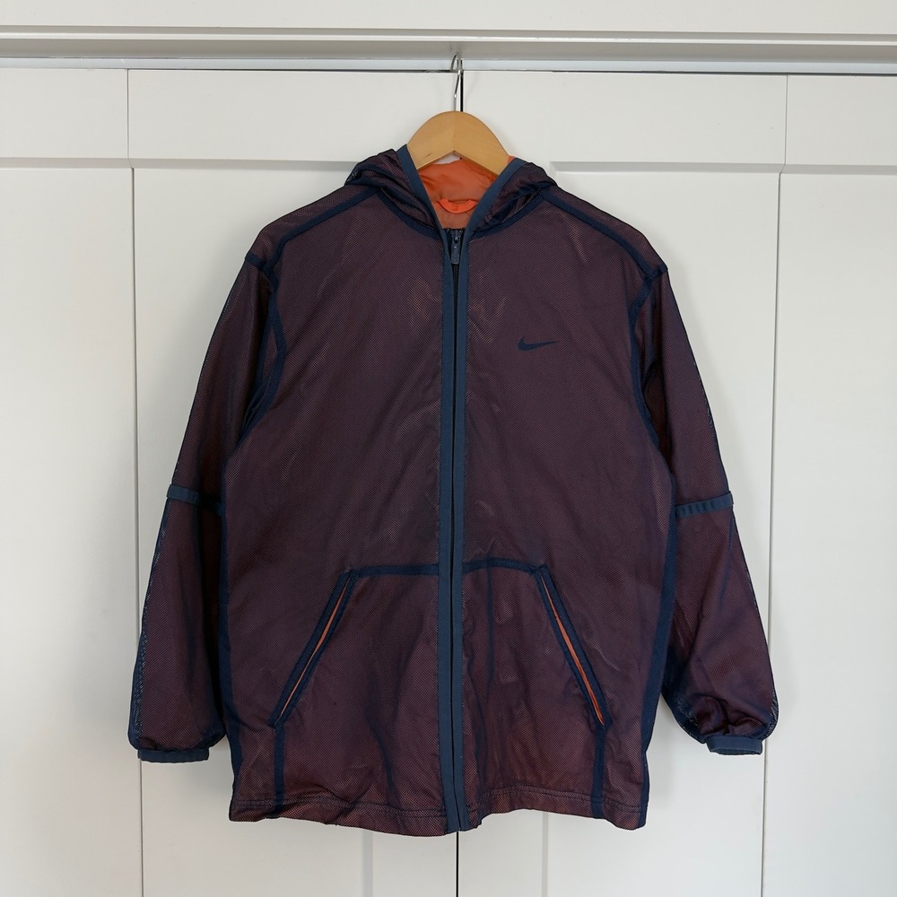 Mens Nike Windbreaker Small Blue 90s Mesh Knit Layered Hooded Jacket Purple